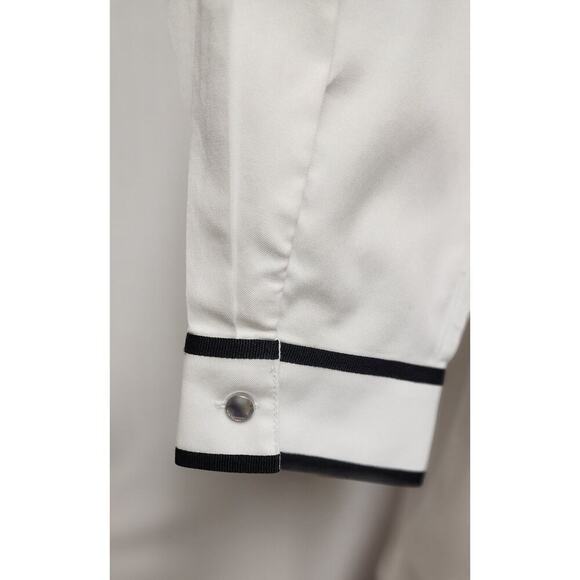 Chico's White/Black Button Up No Iron Contrast Trim Tunic Blouse Size US 4-6P - Picture 8 of 10